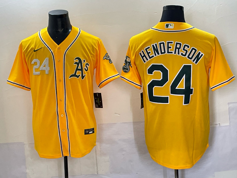 Men Oakland Athletics #24 Henderson yellow Nike 2025 MLB Jersey 004->oakland athletics->MLB Jersey